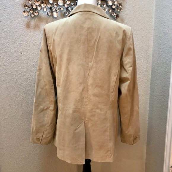 Classic Cream Suede Leather Jacket - Women's Large - Picture 8 of 9